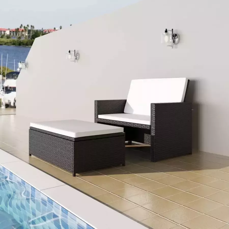 Medina 2-delige Loungeset met kussens poly rattan zwart