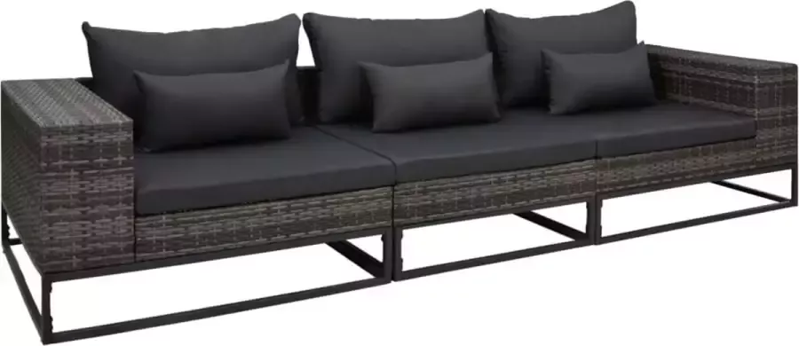 Medina 3-delige Loungeset met kussens poly rattan grijs