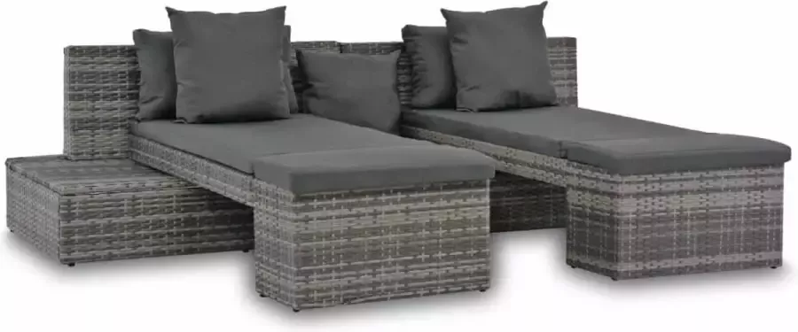 Medina 4-delige Loungeset met kussens poly rattan grijs