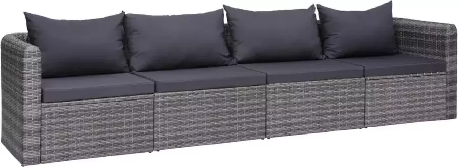Medina 4-delige Loungeset met kussens poly rattan grijs
