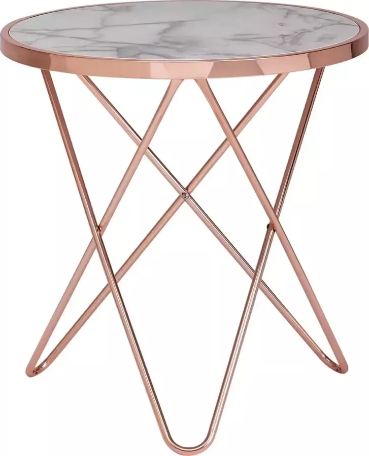 Medina Barberton Bijzettafel Salontafel Marmerlook Koper Rond Ø 55 Wit
