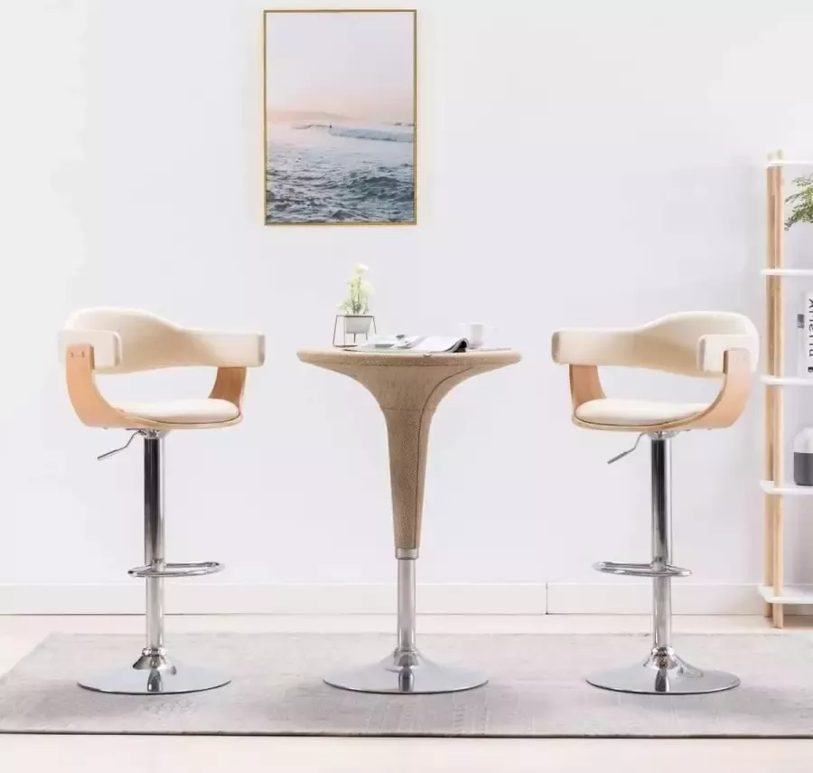 Medina Barkrukken 2 st gebogen hout en kunstleer crème