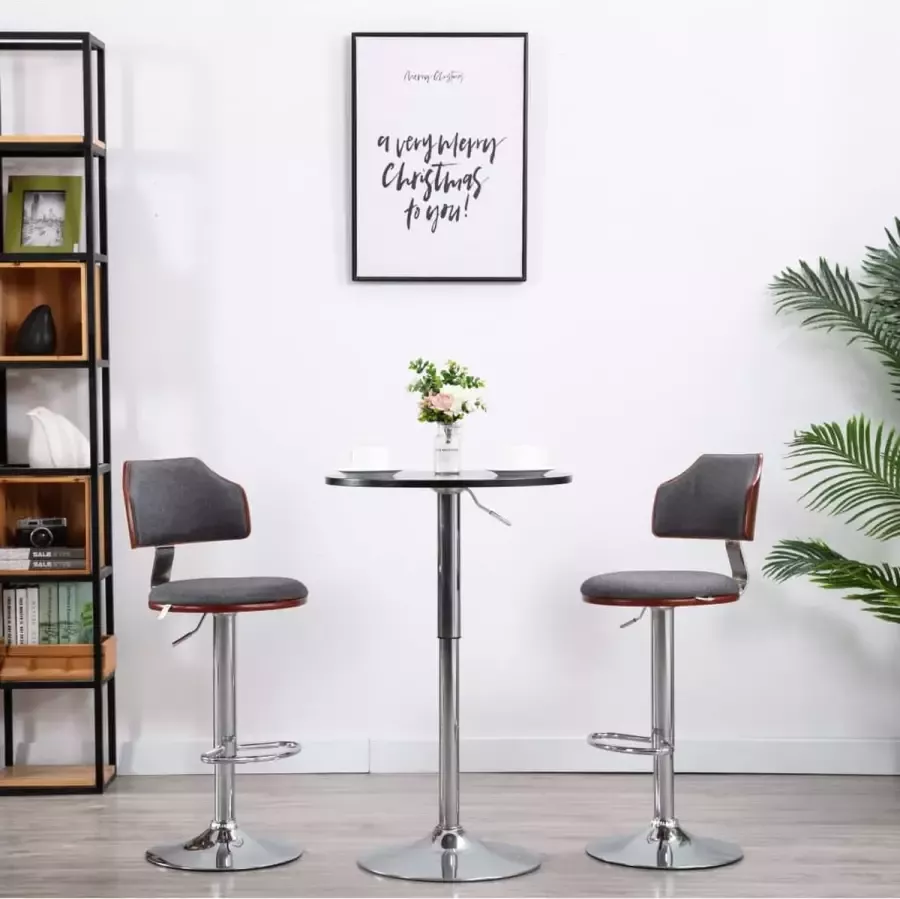 Medina Barkrukken 2 st gebogen hout en stof donkergrijs