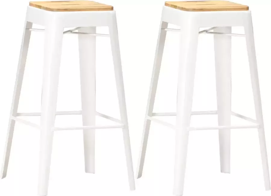 Medina Barkrukken 2 st massief mangohout wit