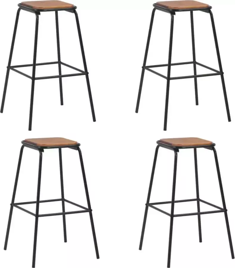 Medina Barkrukken 4 st massief grenenhout en staal zwart