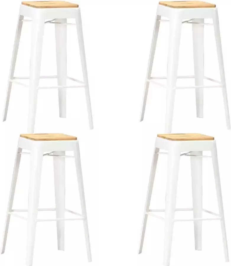 Medina Barkrukken 4 st massief mangohout wit