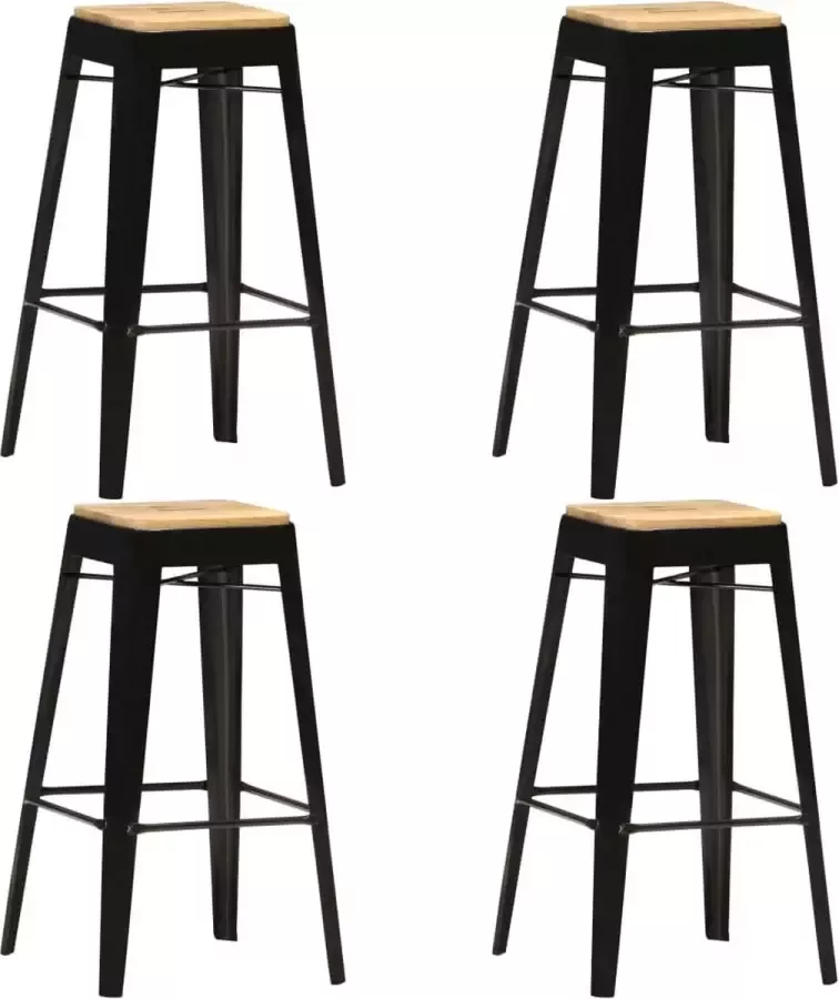 Medina Barkrukken 4 st massief mangohout zwart