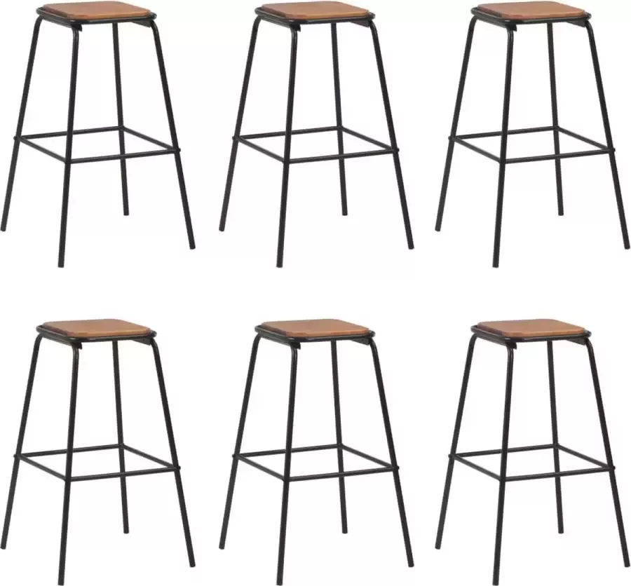 Medina Barkrukken 6 st massief grenenhout en staal zwart