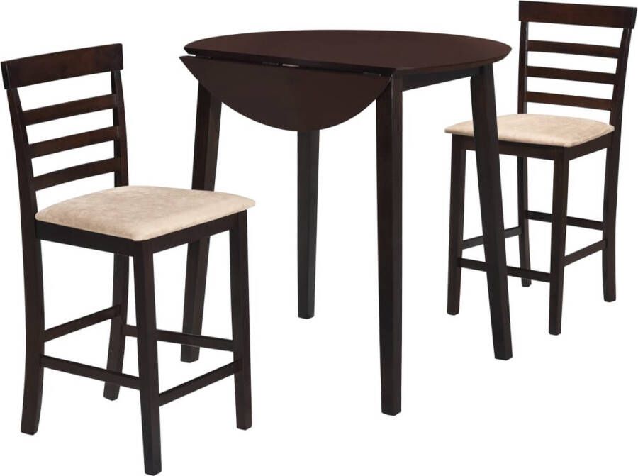 Medina Bartafel- en barstoelenset massief hout donkerbruin 3-delig