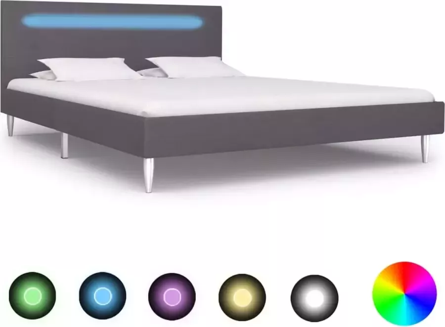 Medina Bedframe met LED stof grijs 140x200 cm