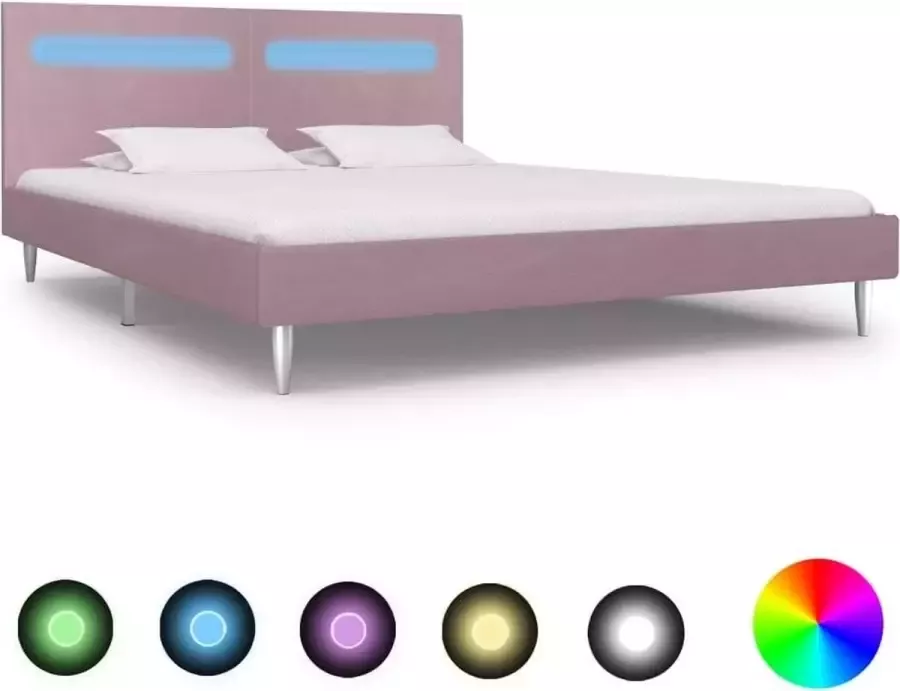 Medina Bedframe met LED stof roze 160x200 cm