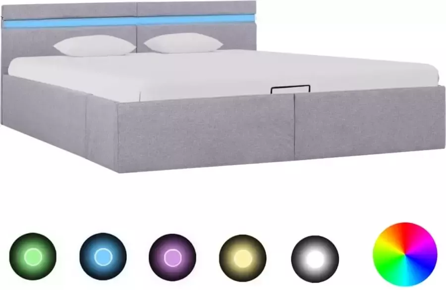 Medina Bedframe met opslag en LED stof lichtgrijs 160x200 cm