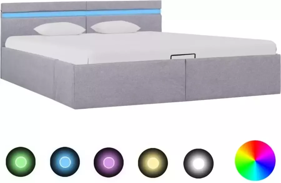 Medina Bedframe met opslag en LED stof lichtgrijs 180x200 cm