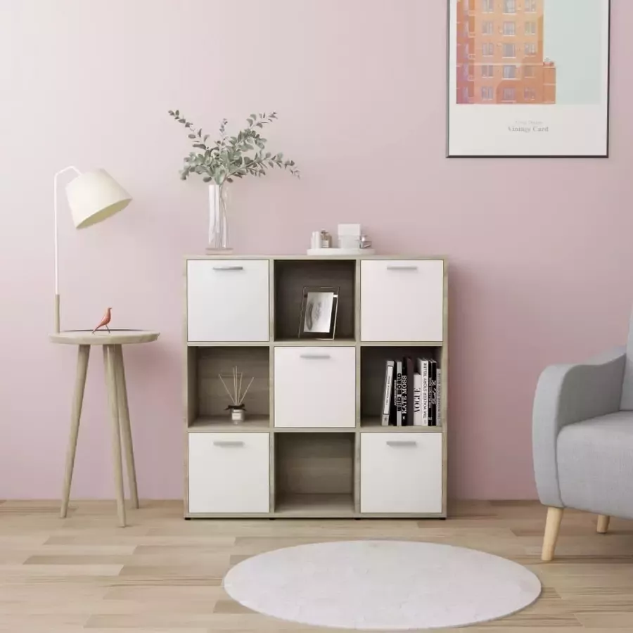 Medina Boekenkast 90x30x90 cm spaanplaat wit en sonoma eikenkleurig