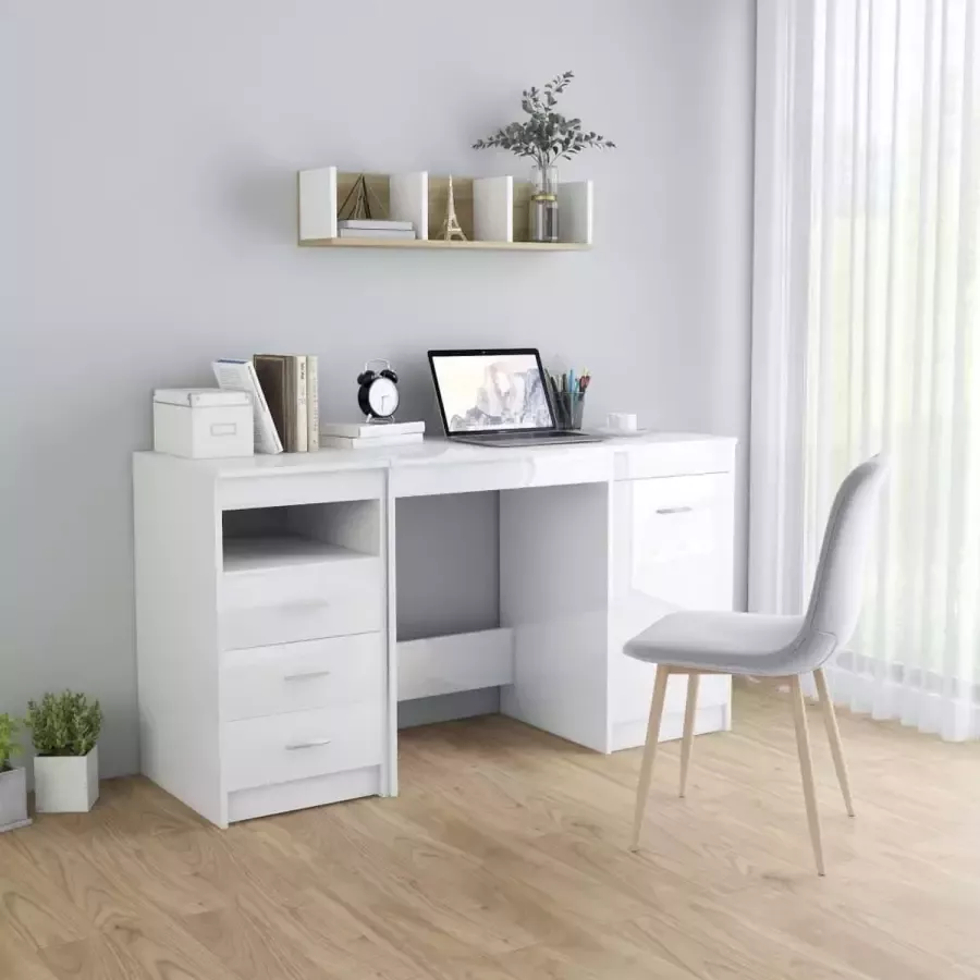 Medina Bureau 140x50x76 cm spaanplaat hoogglans wit