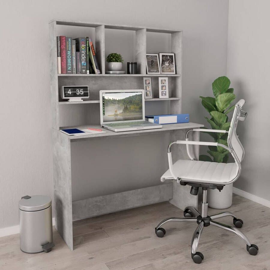 Medina Bureau met schappen 110x45x157 cm spaanplaat betongrijs