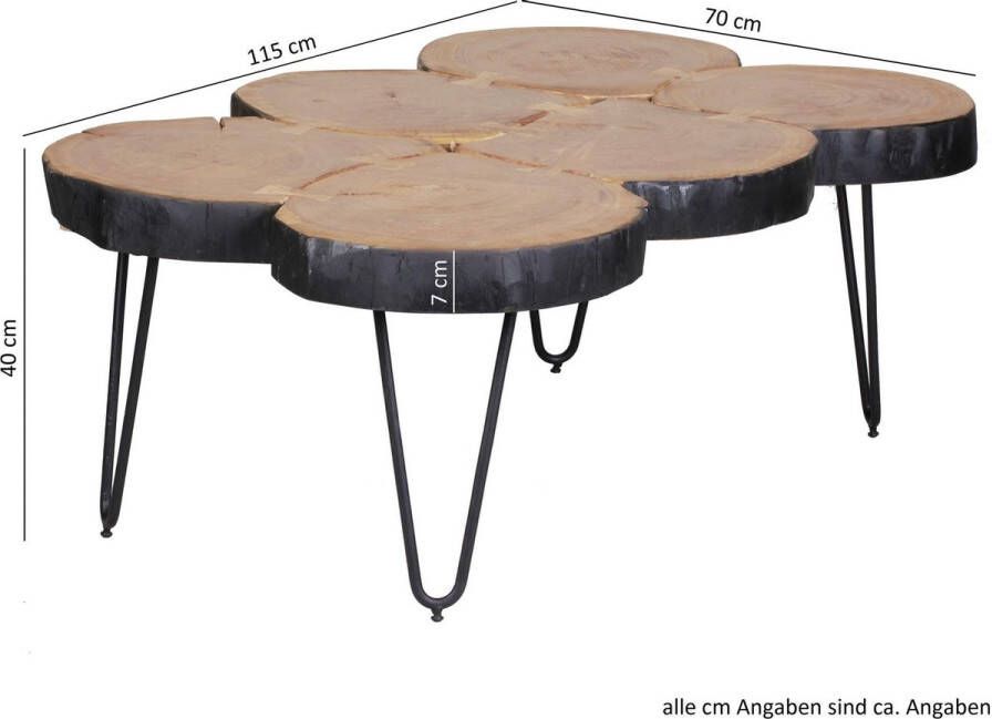 medina Cando Salontafel Koffietafel Massief Hout Acacia Boomstam Bruin Metaal 115 x 70 x 40 cm