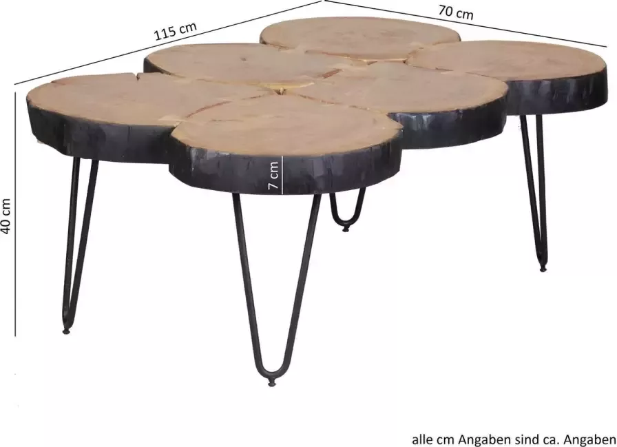 Medina Cando Salontafel Koffietafel Massief Hout Acacia Boomstam Bruin Metaal 115 x 70 x 40 cm