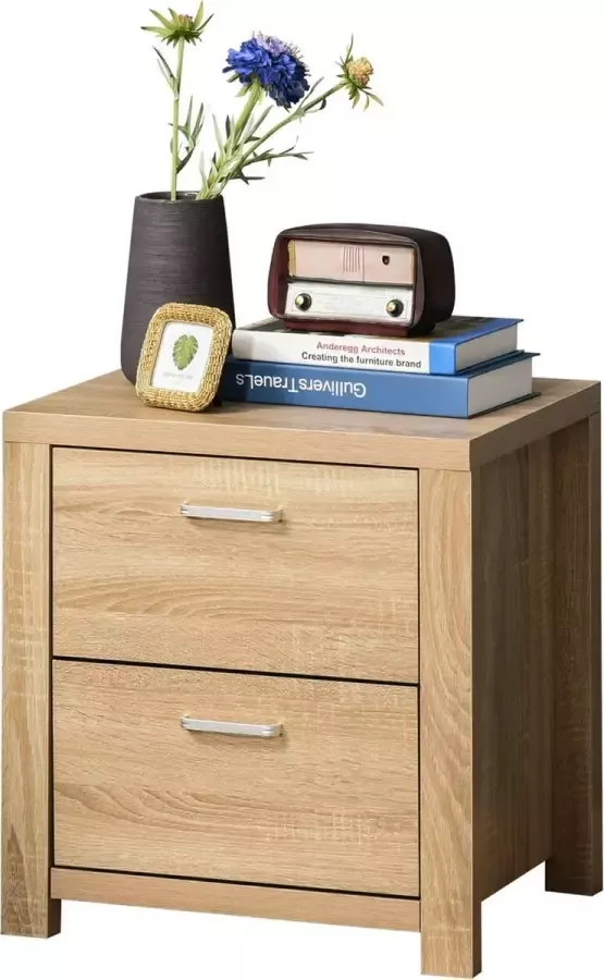 Medina Cock Rocks Nachtkastje met 2 Lades Naturel Spaanplaat 18 89 cm x 15 35 cm x 20 47 cm