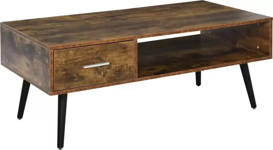 medina Cocoa Bay Salontafel met Lade Naturel Zwart Spaanplaat Rubber Hout 43 3 cm x 21 65 cm x 17 71 cm