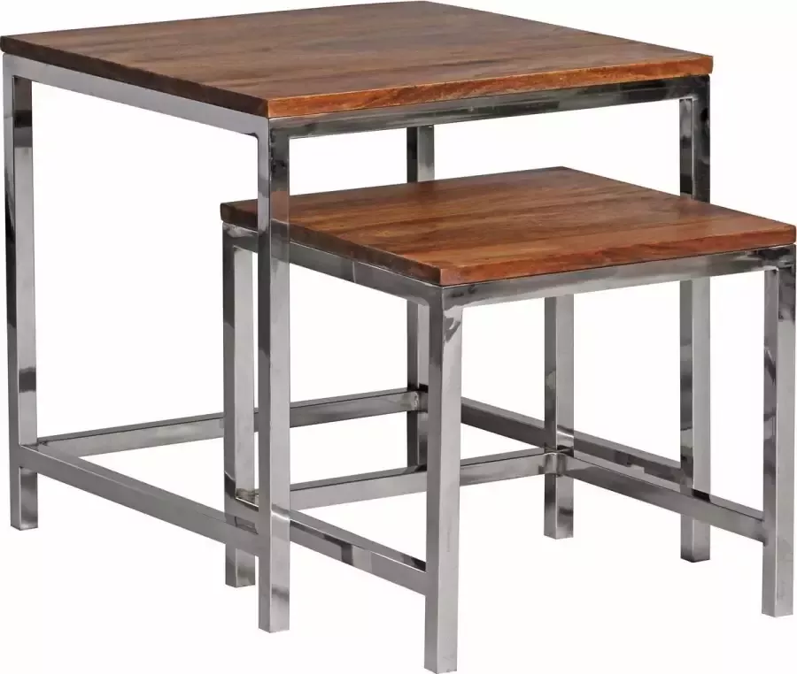 Medina Concord Salontafels Set van 2 Bijzettafels Salontafels Bruin Zilver 45 x 45 cm 35 x 35 cm