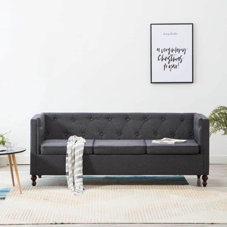 medina Driezitsbank Chesterfield-stijl stoffen bekleding donkergrijs