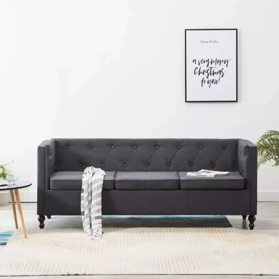 Medina Driezitsbank Chesterfield-stijl stoffen bekleding donkergrijs