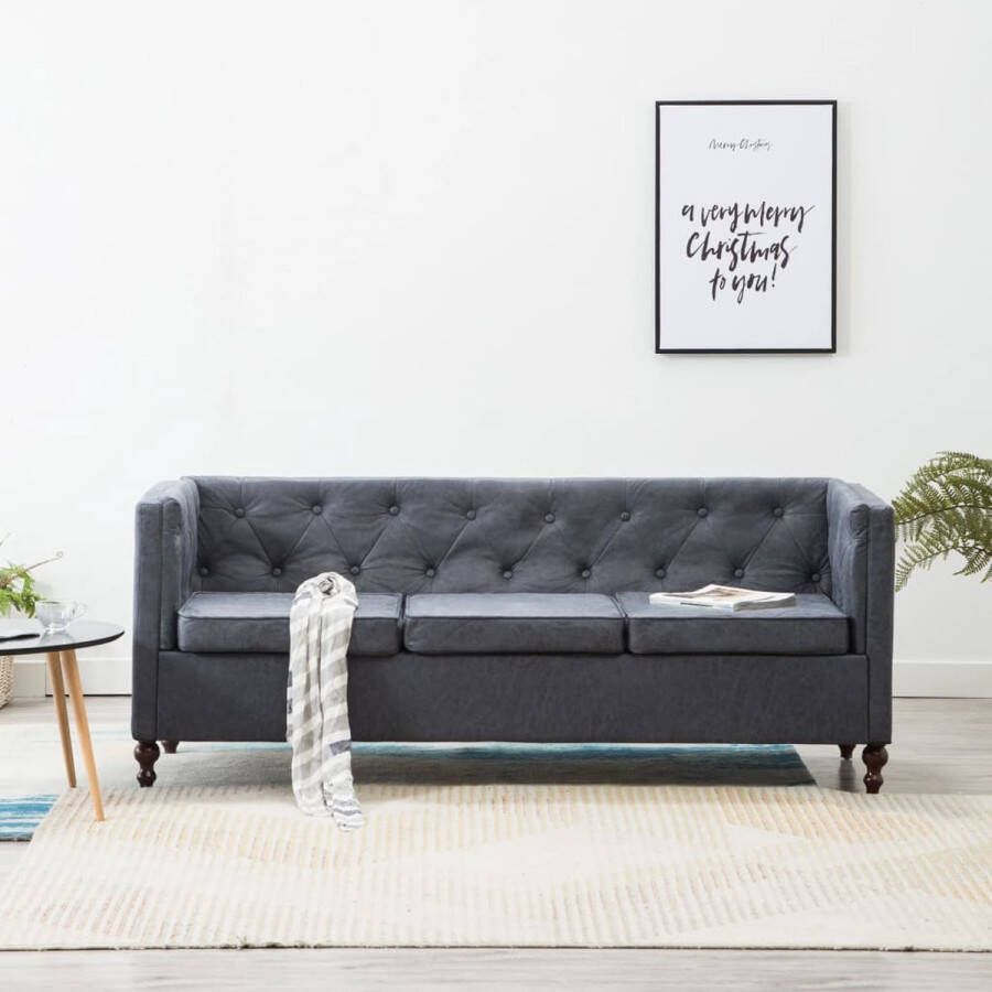 medina Driezitsbank Chesterfield-stijl stoffen bekleding grijs