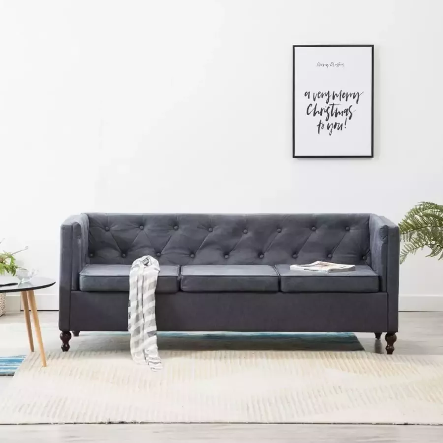 Medina Driezitsbank Chesterfield-stijl stoffen bekleding grijs