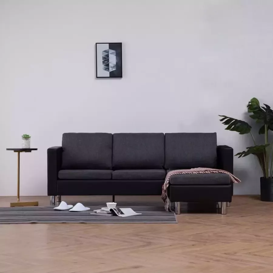 Medina Driezitsbank met kussens kunstleer zwart