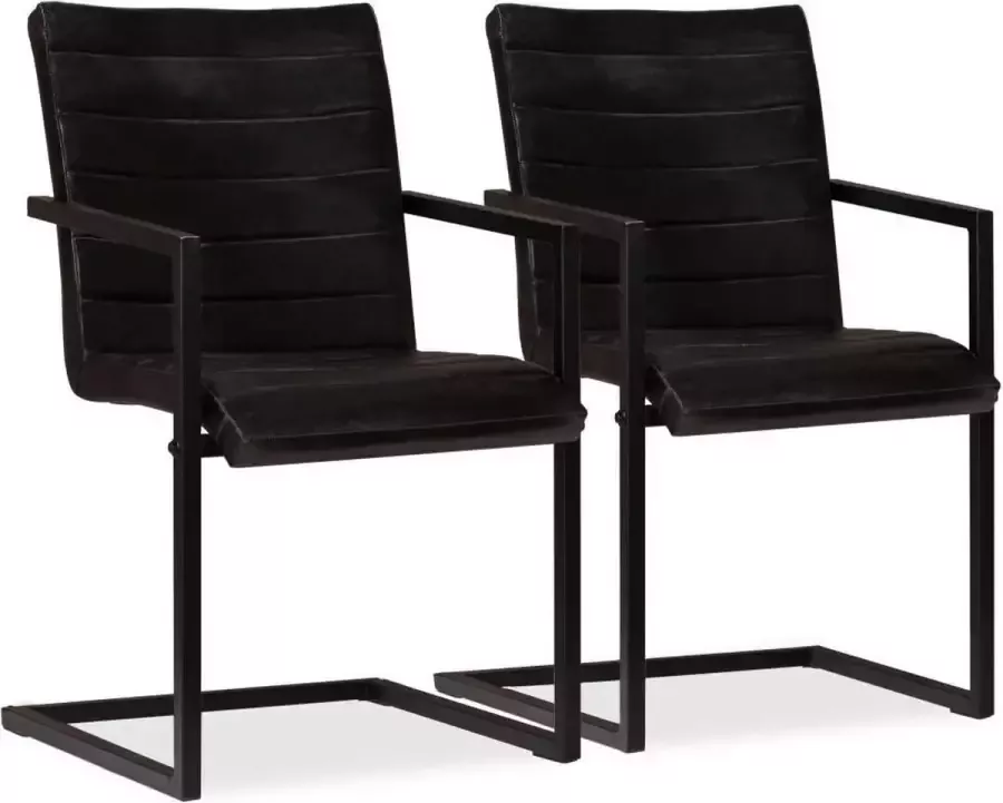 Medina Eetkamerstoelen 2 st echt leer antraciet