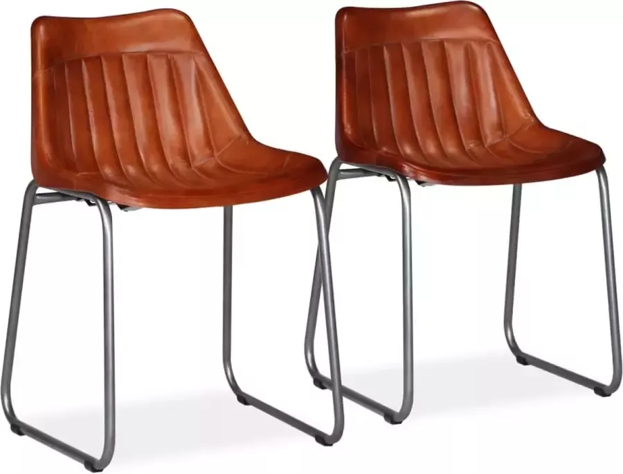 Medina Eetkamerstoelen 2 st echt leer bruin