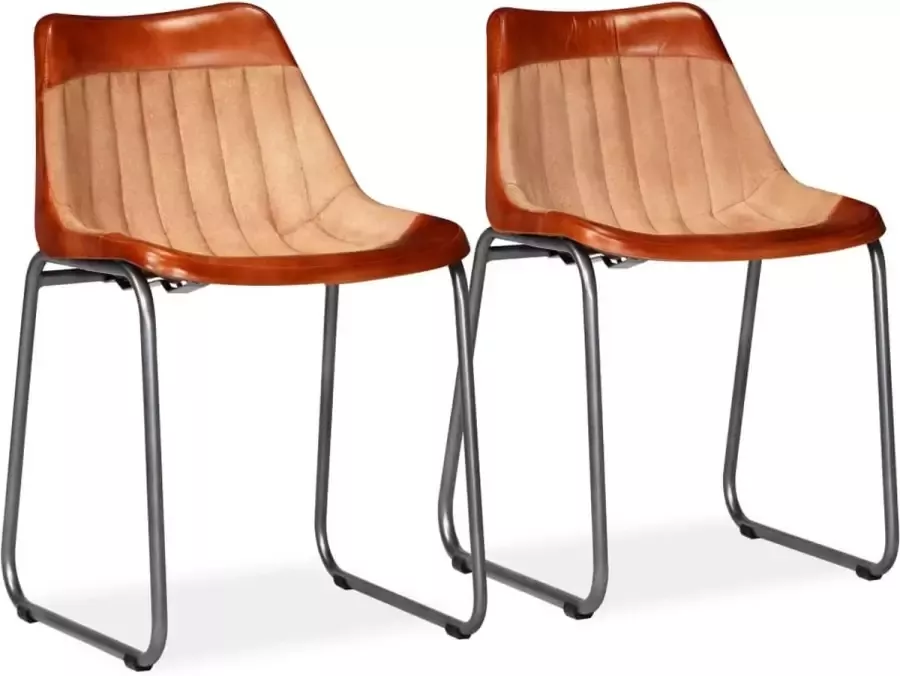 Medina Eetkamerstoelen 2 st echt leer en canvas bruin en beige