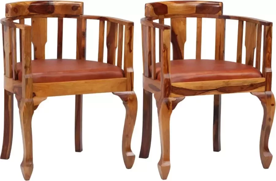 Medina Eetkamerstoelen 2 st echt leer en massief sheeshamhout
