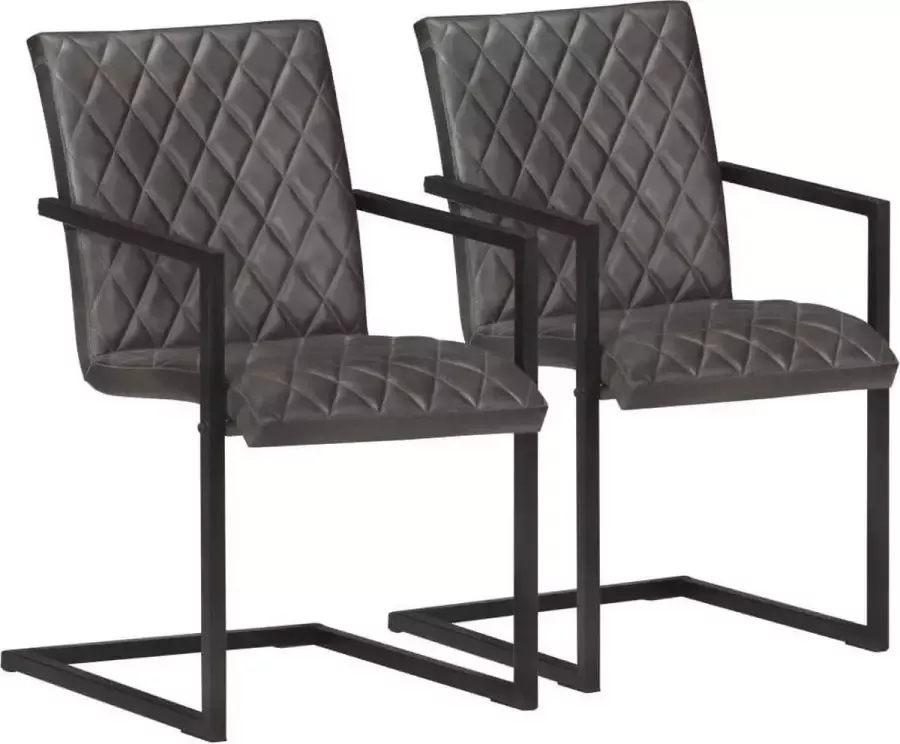 Medina Eetkamerstoelen 2 st echt leer grijs