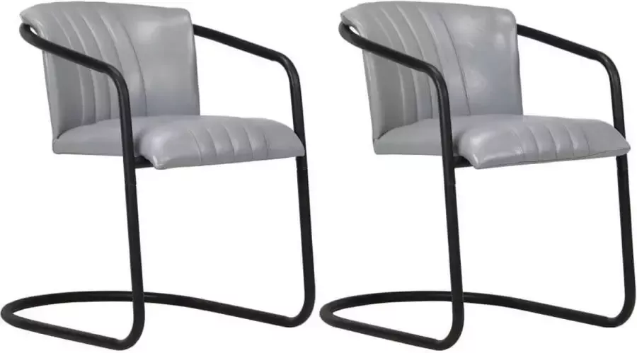 Medina Eetkamerstoelen 2 st echt leer grijs