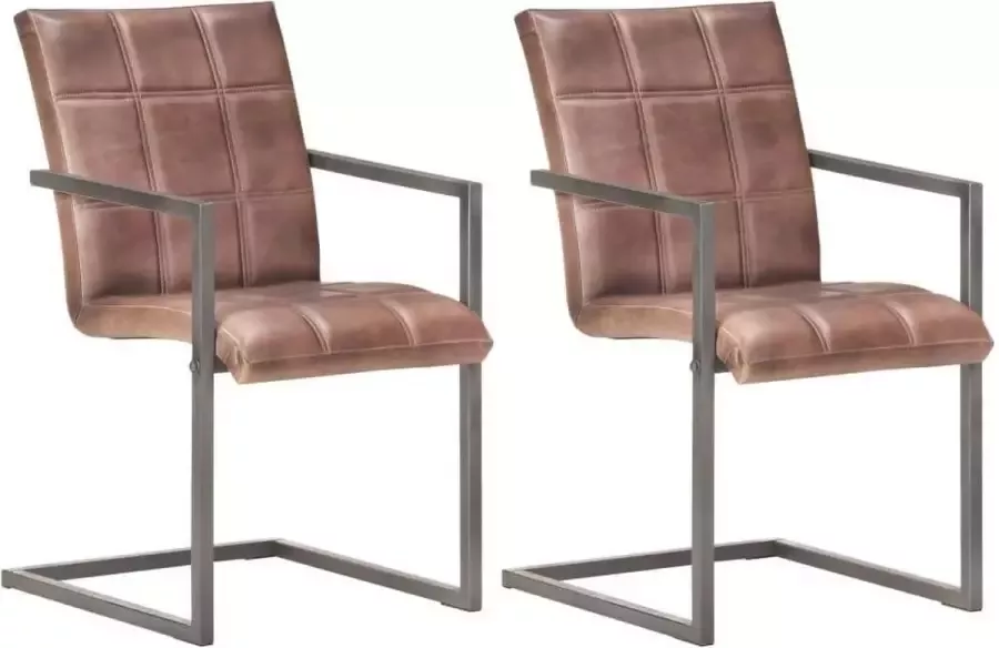 Medina Eetkamerstoelen 2 st echt leer verweerd bruin