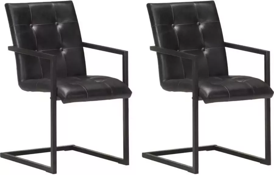Medina Eetkamerstoelen 2 st echt leer zwart