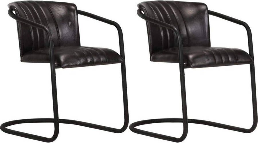 medina Eetkamerstoelen 2 st echt leer zwart