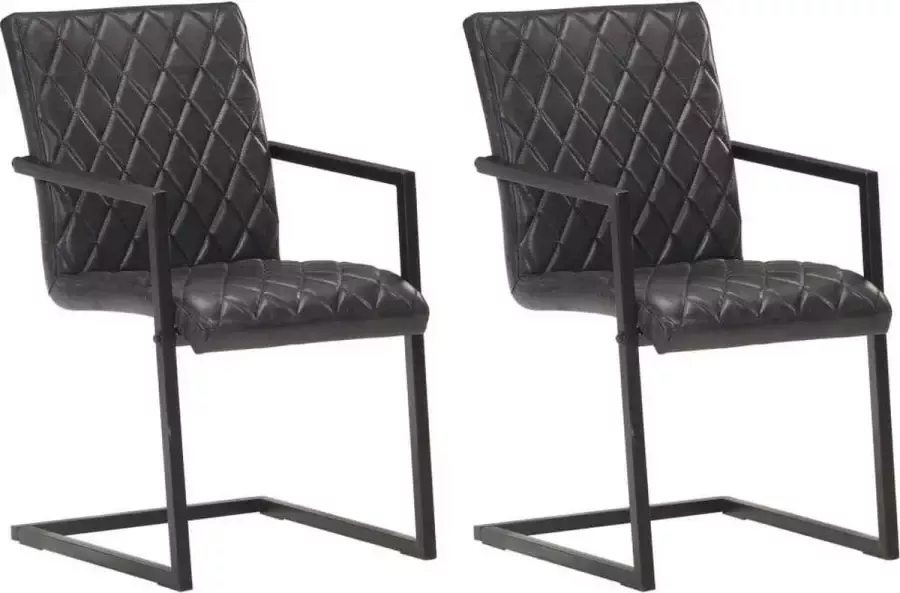 medina Eetkamerstoelen 2 st echt leer zwart