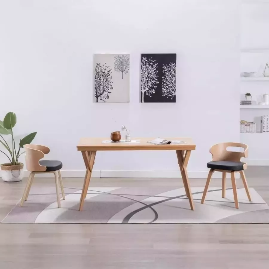 Medina Eetkamerstoelen 2 st gebogen hout en kunstleer zwart