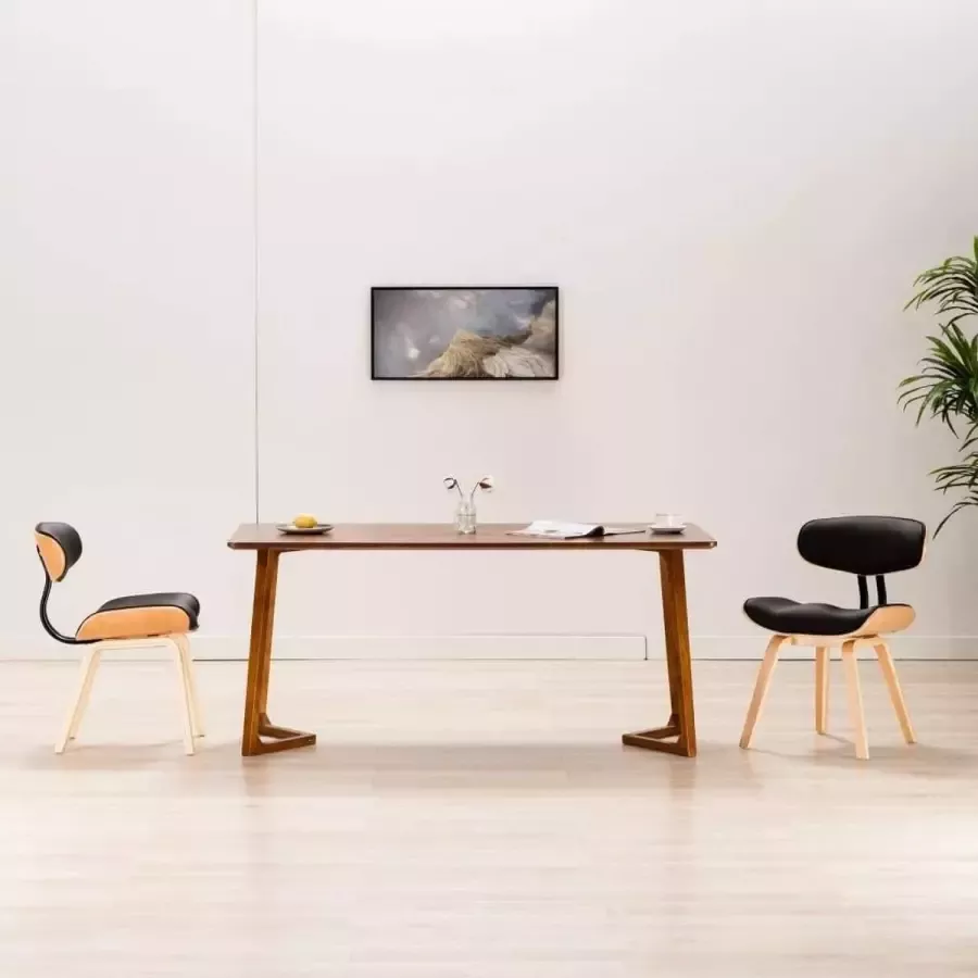 Medina Eetkamerstoelen 2 st gebogen hout en kunstleer zwart