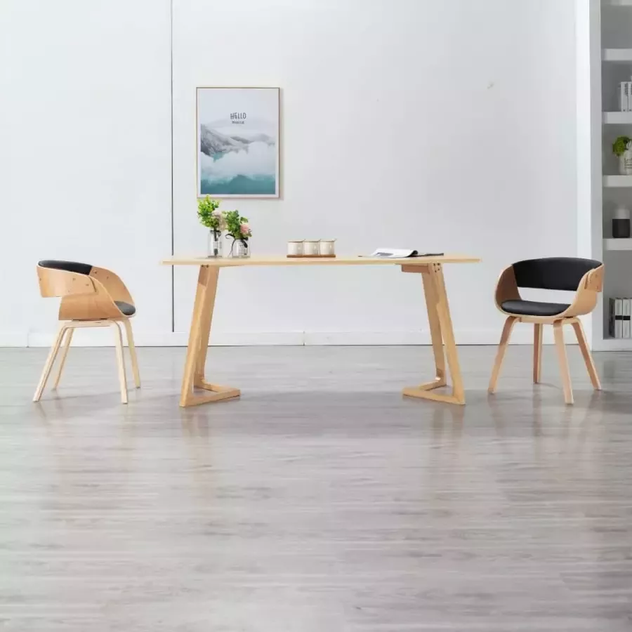 Medina Eetkamerstoelen 2 st gebogen hout en kunstleer zwart