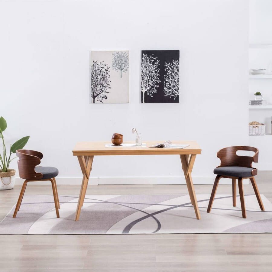 medina Eetkamerstoelen 2 st gebogen hout en stof donkergrijs