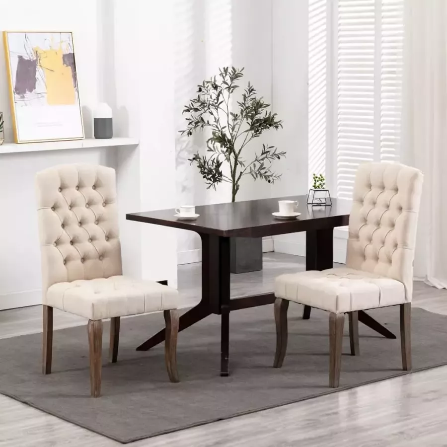 Medina Eetkamerstoelen 2 st linnen-look stof beige