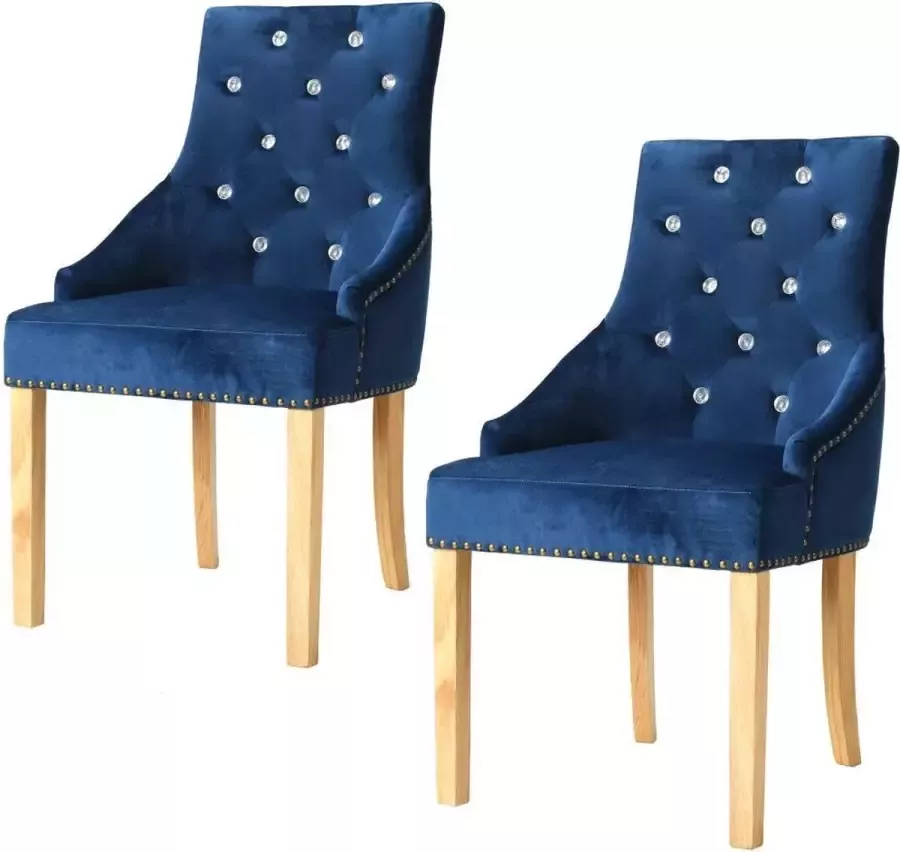 Medina Eetkamerstoelen 2 st massief eikenhout en fluweel blauw