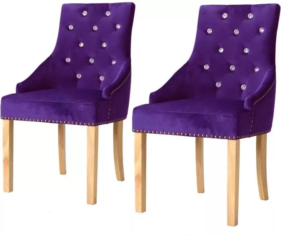 Medina Eetkamerstoelen 2 st massief eikenhout en fluweel paars