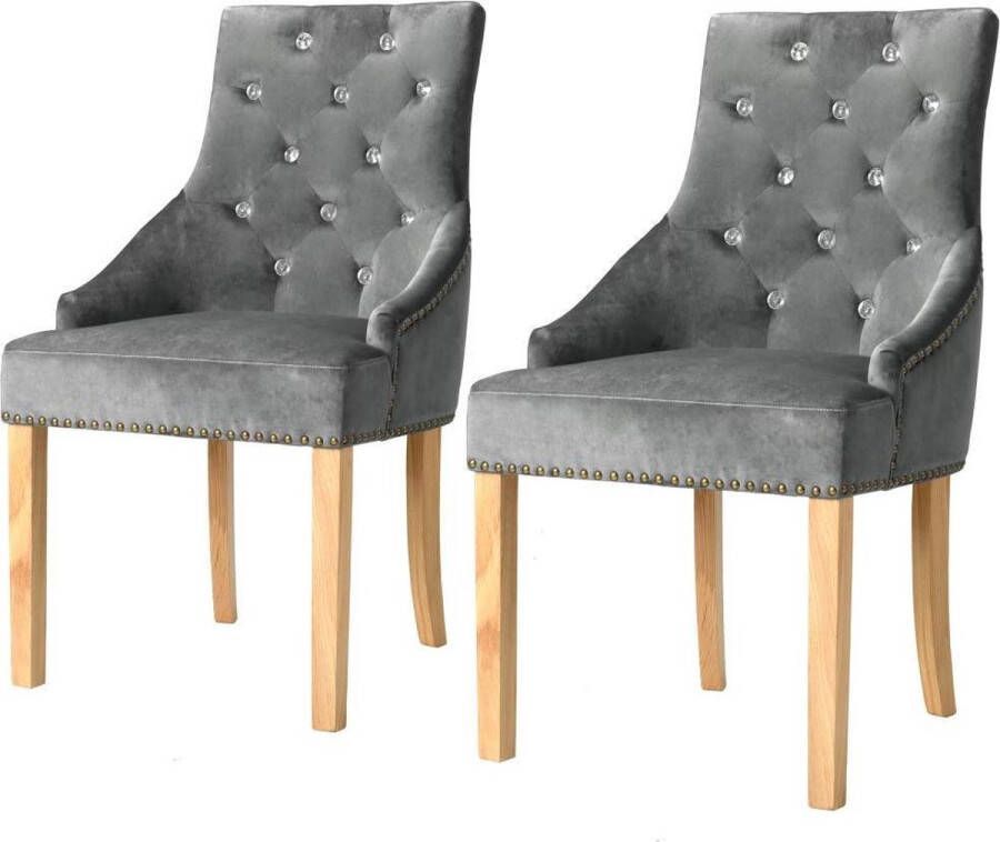 Medina Eetkamerstoelen 2 st massief eikenhout en fluweel zilverkleurig