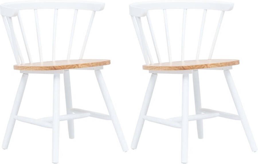 Medina Eetkamerstoelen 2 st massief rubberwood wit en lichthoutkleurig