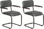 Medina Eetkamerstoelen 2 st met armleuningen echt leer grijs - Thumbnail 2
